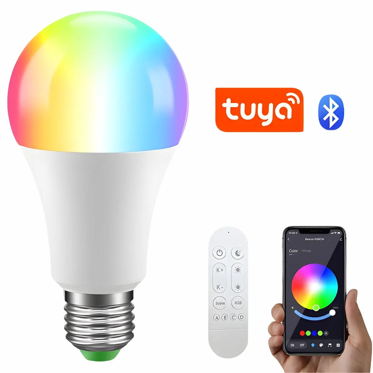 Foco Bombillo Led Inteligente Rgb 15W Wifi Y Bluetooth. Luz Multicolor Regulable Con Control Remoto Y App . 1
