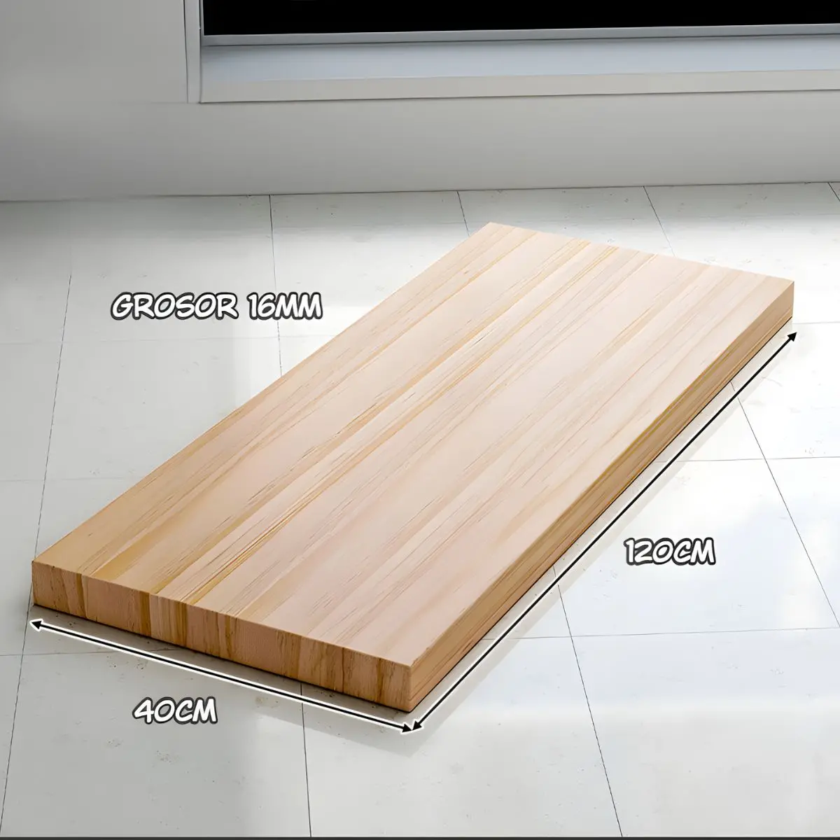 Repisa Flotante De Madera Natural Barnizada (Unidad). Repisa De Pared. Tablilla 120X40cm. 16 Mm Grosor 2