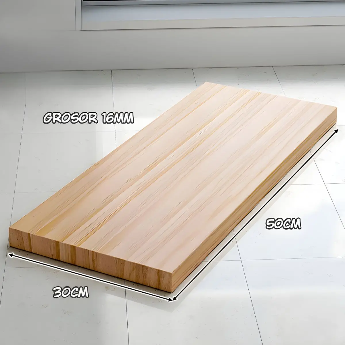 Repisa Flotante De Madera Natural Con Barniz (Unidad). Repisa De Pared. Tablilla 50X30cm. 16 Mm Grosor 2
