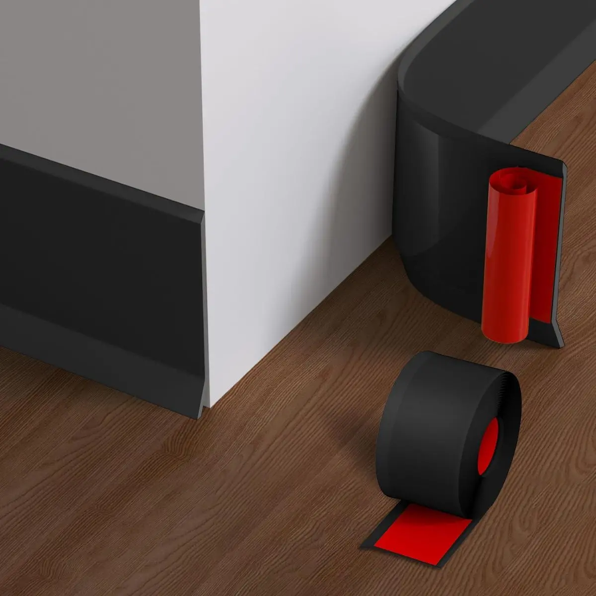 Zócalo Autoadhesivo Flexible. 4" 10Cm De Ancho. Protector Decorativo Para Pared Y Piso. Color Negro.(Se Vende Por Metro Lineal) 1