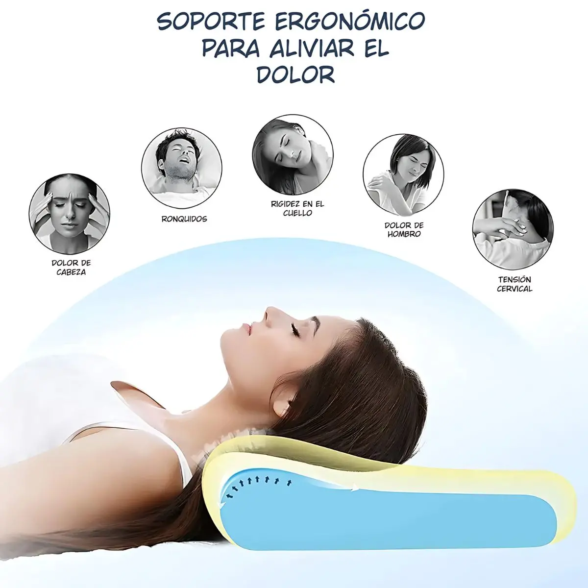 Almohada Ortopédica Ergonómica. Soporte Cervical De Espuma Con Funda Transpirable Para Dormir Mejor. 55*35*11/9Cm 2