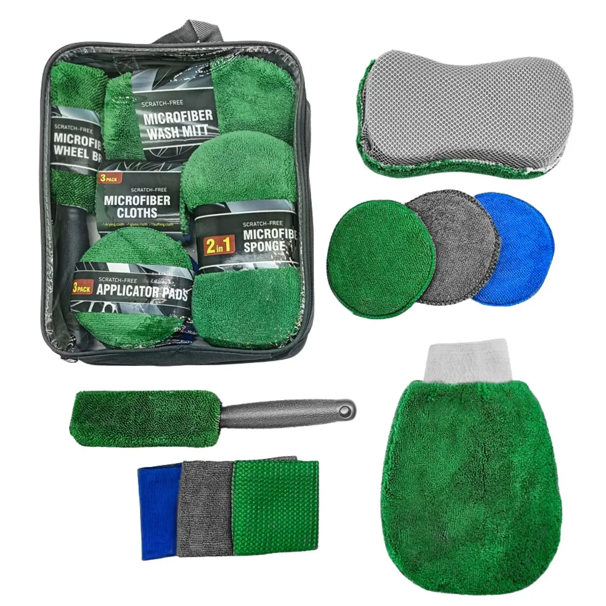 Esponjas Para Lavar Auto. Kit De Limpieza Automotriz 9 Piezas. Set Para Detailing De Carros. Color Verde. 2