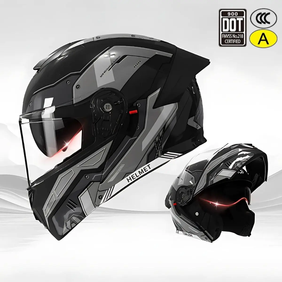 Casco Modular Para Motocicletas. Color Negro Y Gris Con Visor Transparente, Certificación Dot/3C. Talla Universal. Unisex. 1