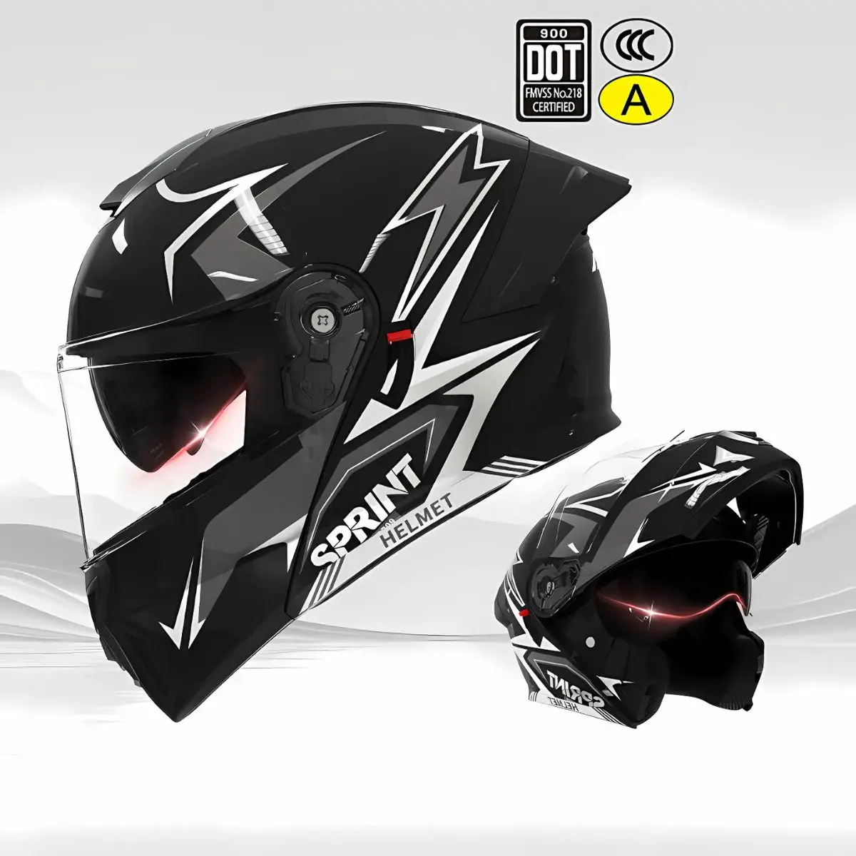 Casco Modular Para Motocicletas. Color Negro Y Blanco Con Visor Transparente, Certificación Dot/3C. Talla Universal. Unisex. 1