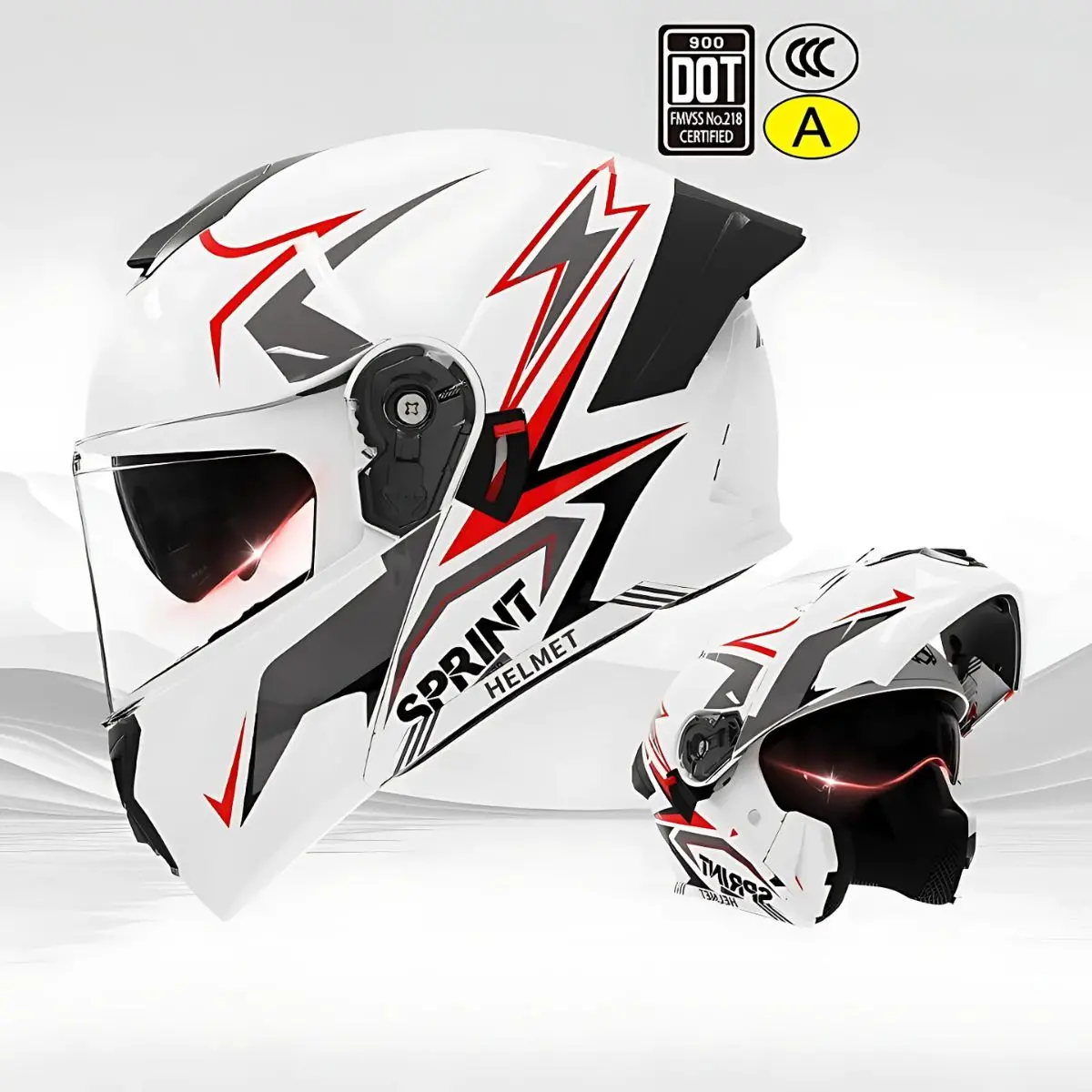 Casco Modular Para Motocicletas. Color Blanco Y Rojo Con Visor Transparente, Certificación Dot/3C.Talla Universal. Unisex. 1