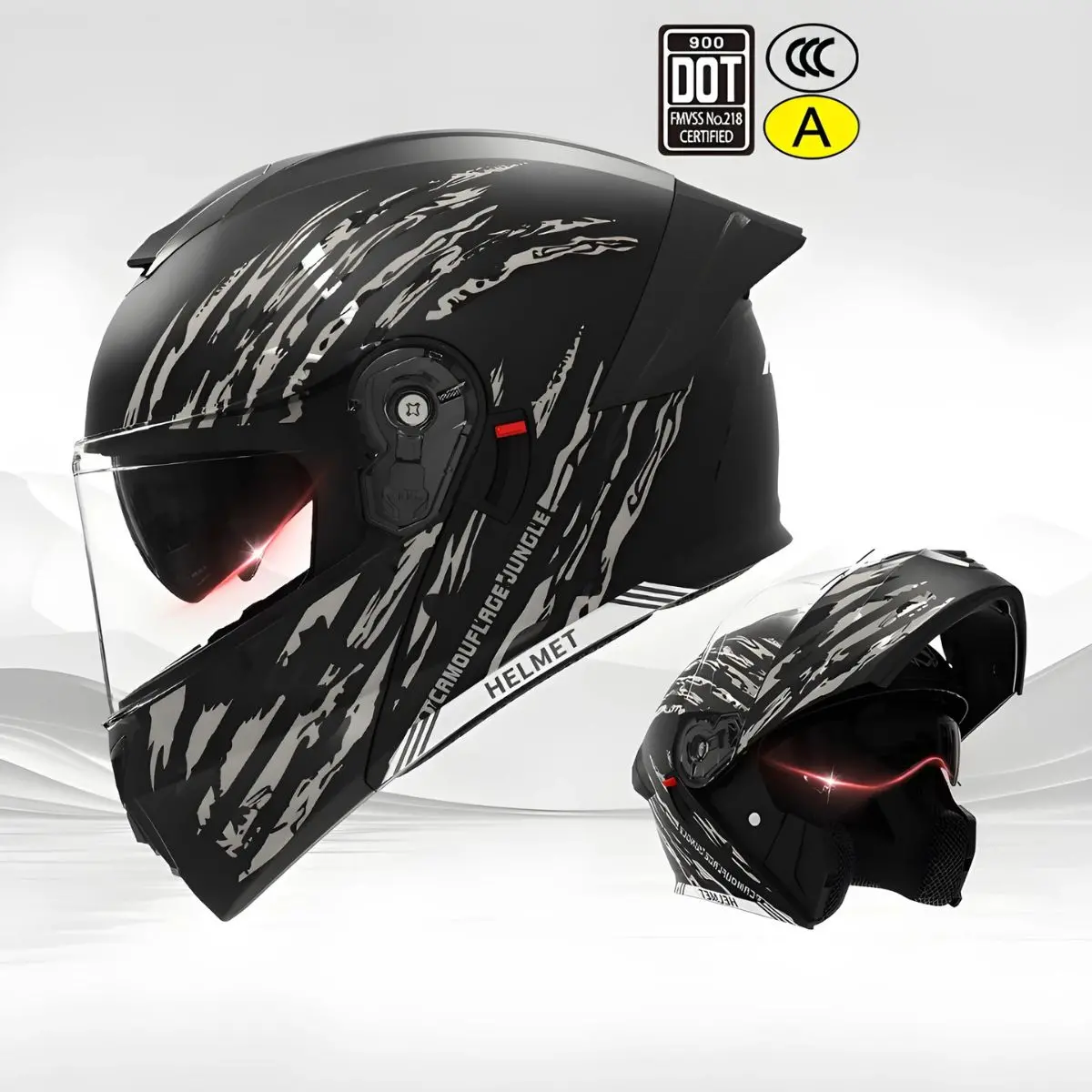 Casco Modular Para Motocicletas. Color Negro Mate Con Visor Transparente, Certificación Dot/3C. Talla Universal. Unisex. 1