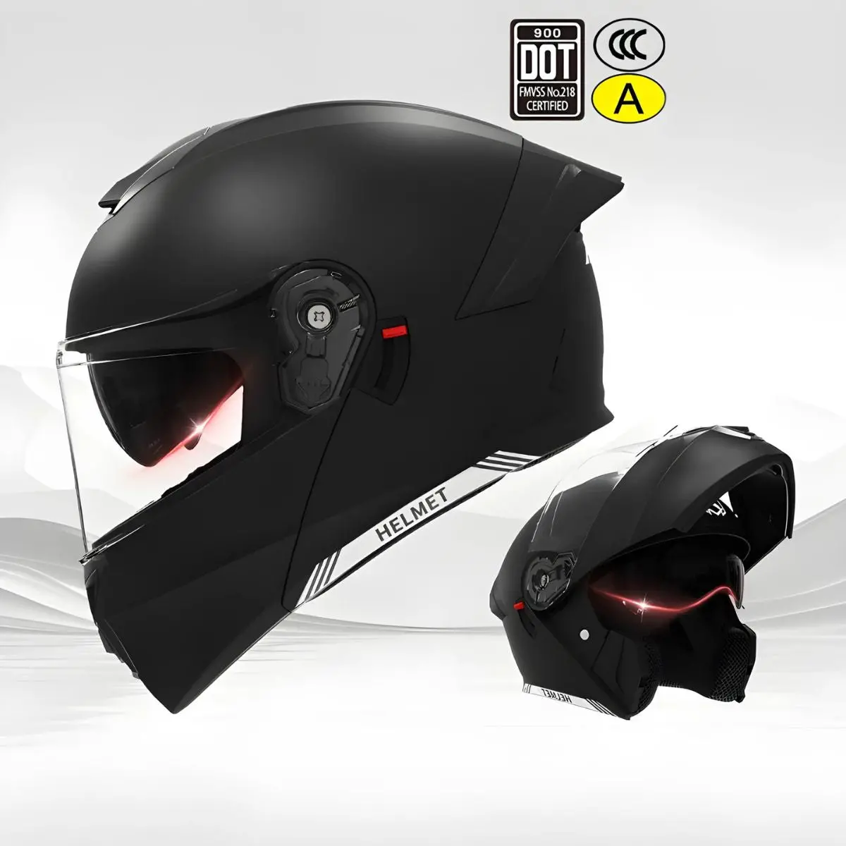 Casco Modular Para Motocicletas. Color Negro Mate Con Visor Transparente, Certificación Dot/3C. Talla Universal. Unisex. 1