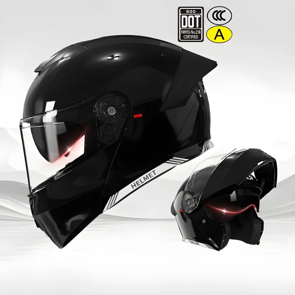 Casco Modular Para Motocicletas. Color Negro Con Visor Transparente, Certificación Dot/3C. Talla Universal. Unisex. 1