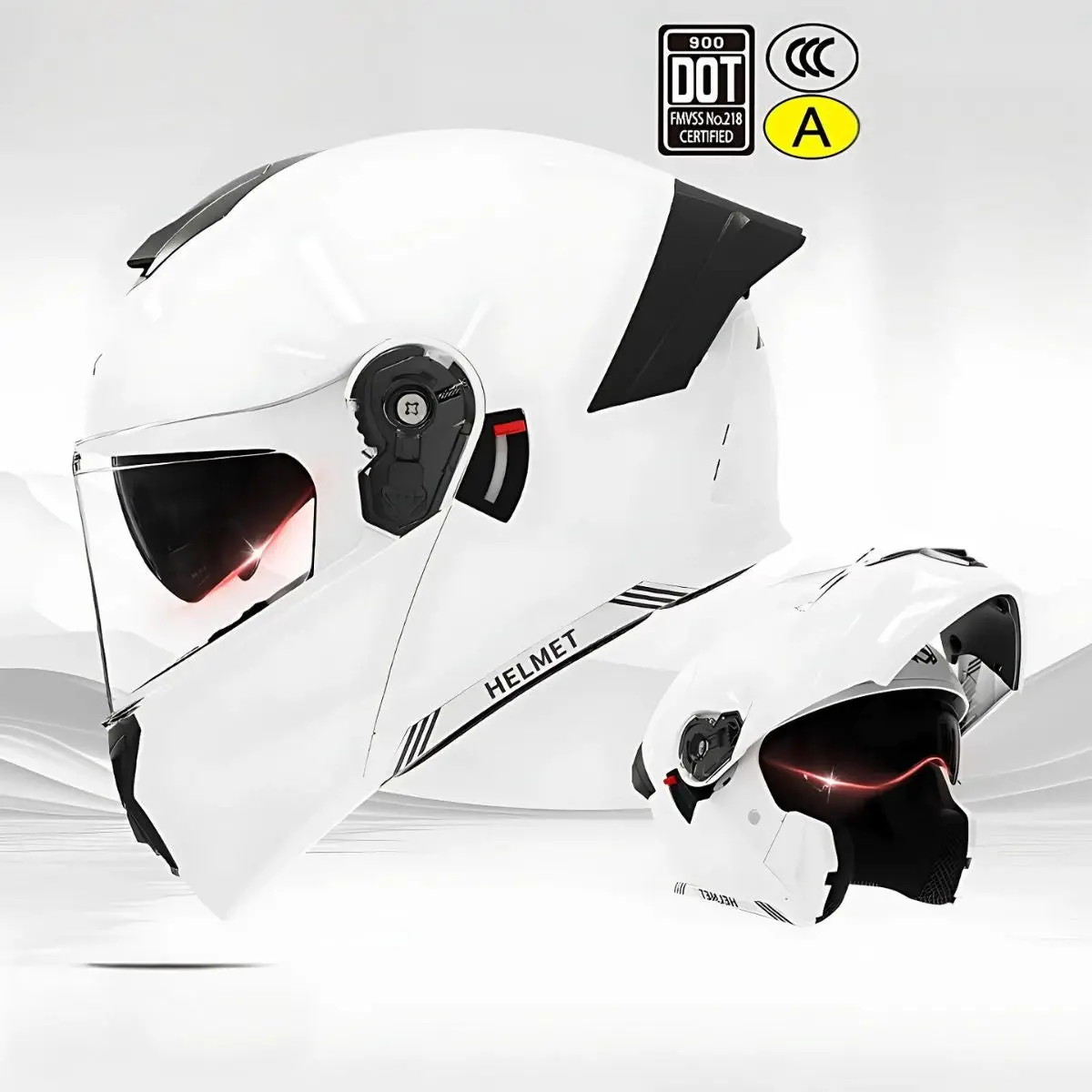 Casco Modular Para Motocicletas. Color Blanco Con Visor Transparente, Certificación Dot/3C. Talla Universal. Unisex. 1