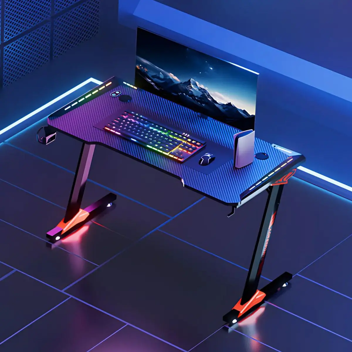 Mesa Escritorio Gamer Con Luces Rgb. Mesa Para Computadora 120X60cm. Diseño Ergonómico Y Estable. Accesorios Integrados. 1