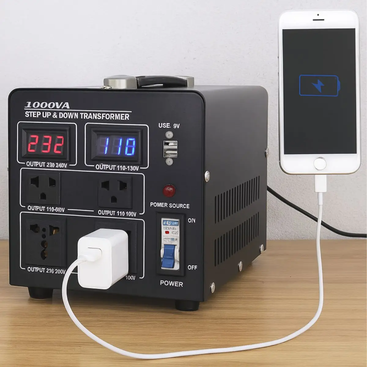 Transformador Eléctrico 1000Va. Convertidor De Voltaje Monofásico 110V-220V Con Pantalla Digital Y Usb 5V. 1