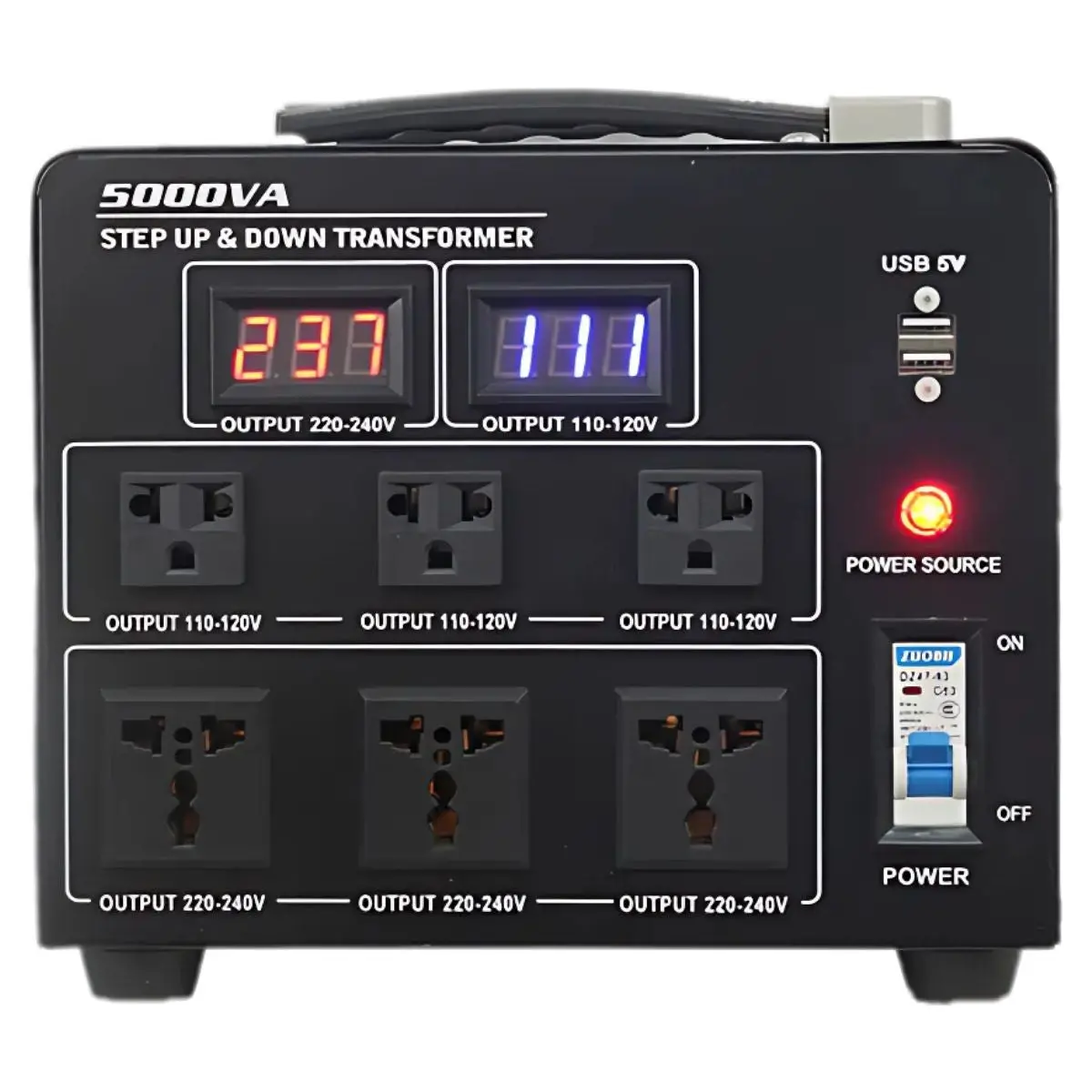 Transformador Eléctrico 5000Va. Convertidor De Voltaje Monofásico 110V-220V Con Pantalla Digital Y Usb 5V. 1