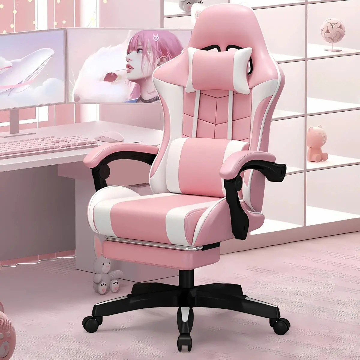 Silla Gamer Ergonómica Rosa. Silla De Oficina Con Respaldar Reclinable 135°. Cojines De Apoyo Y Reposabrazos Articulados. 1