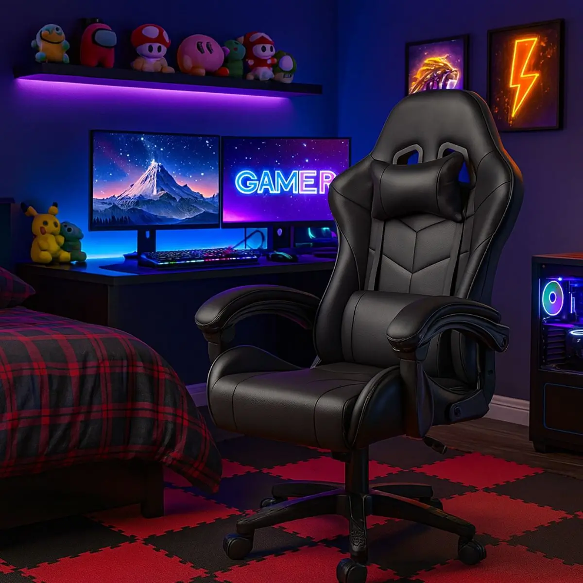 Silla Gamer Ergonómica Negra. Silla De Oficina Y Escritorio Con Soporte Lumbar. Respaldar Reclinable Ajustable. 1