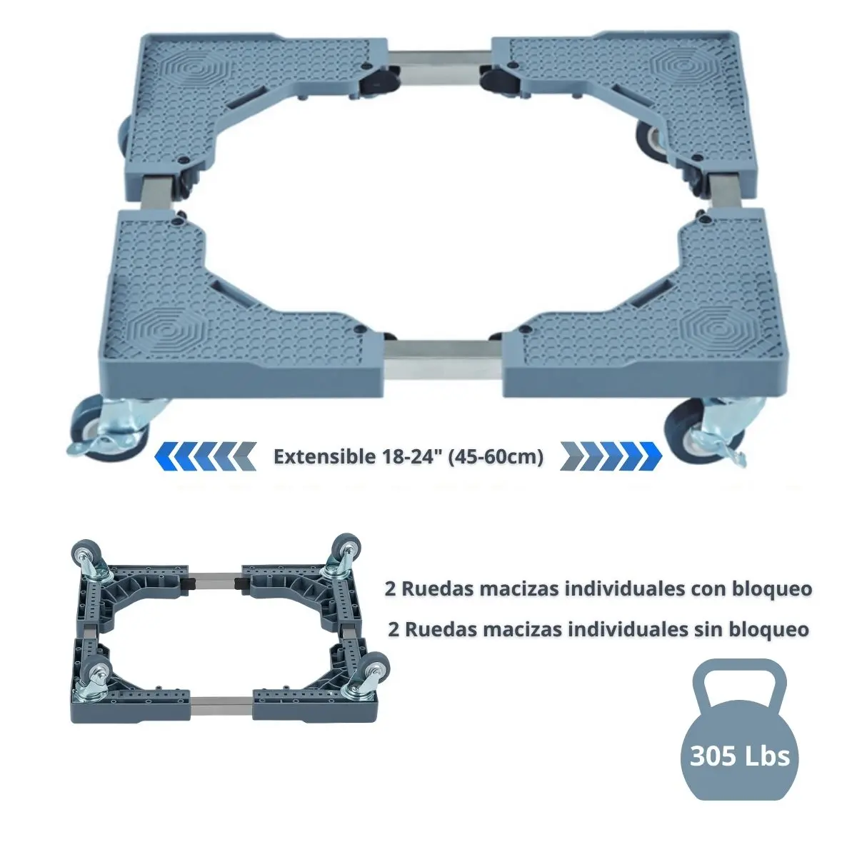 Base Móvil Universal Ajustable (45-60Cm) Con Ruedas Para Mover Muebles, Lavadora Y Refrigerador. Carga Max. 305 Lbs (138 Kgs) 2