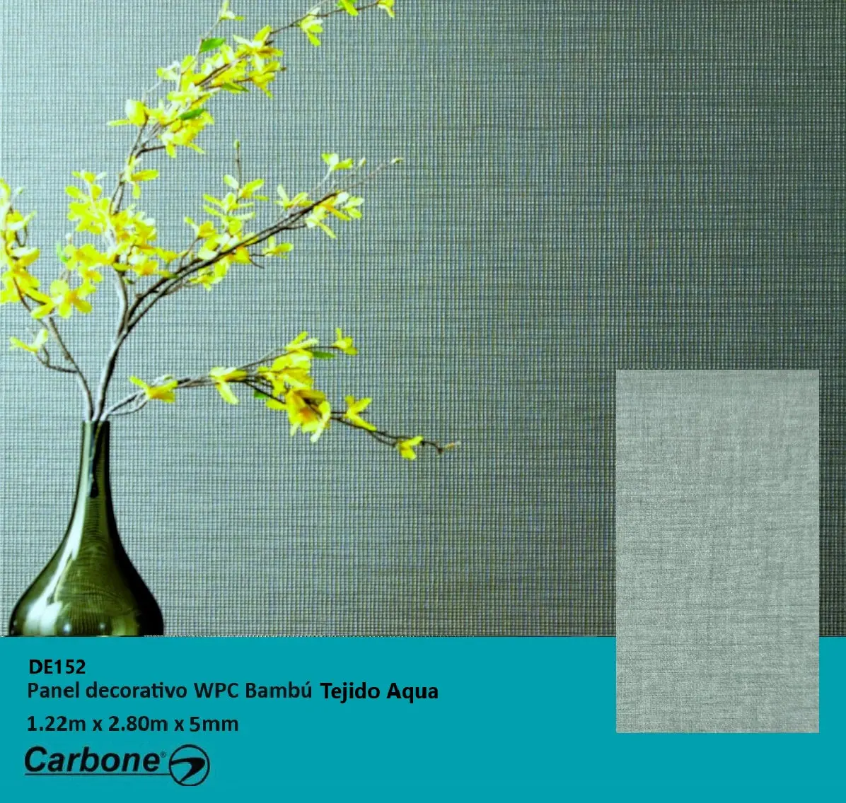 Panel Decorativo Wpc Bambú 1.22 M X 2.80 M X 5 Mm Tela Tejido Aqua 1