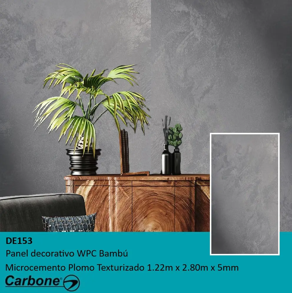 Panel Decorativo Wpc Bambú 1.22M X 2.80M X5mm Microcemento Plomo Texturizado 1
