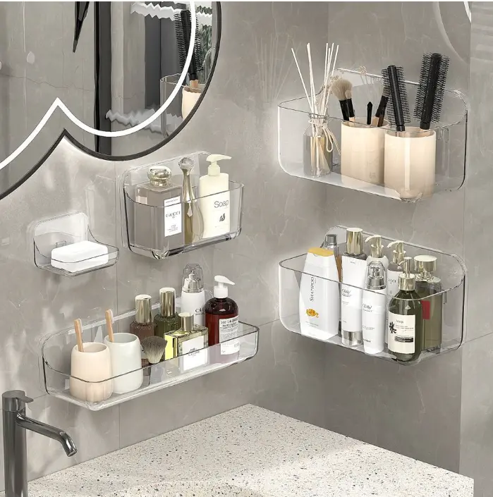 Repisa Esquinera Organizadora De Ducha. Cesta Para Baño De Plástico Transparente. Jabonera De Esquina 24.2X24.2X12cm. ( Incluye Autoadhesivo) 2