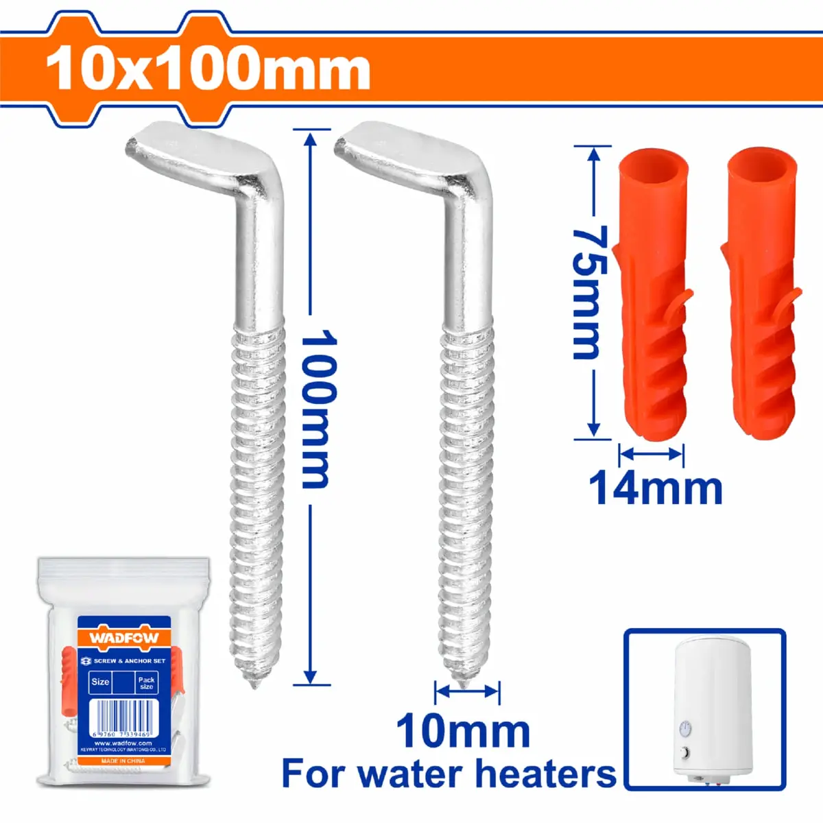 Tornillos Tipo L 10X100mm Para Calentadores De Agua Y Anclajes 14X75mm. Acero Galvanizado. Set 4 Pzas. 1