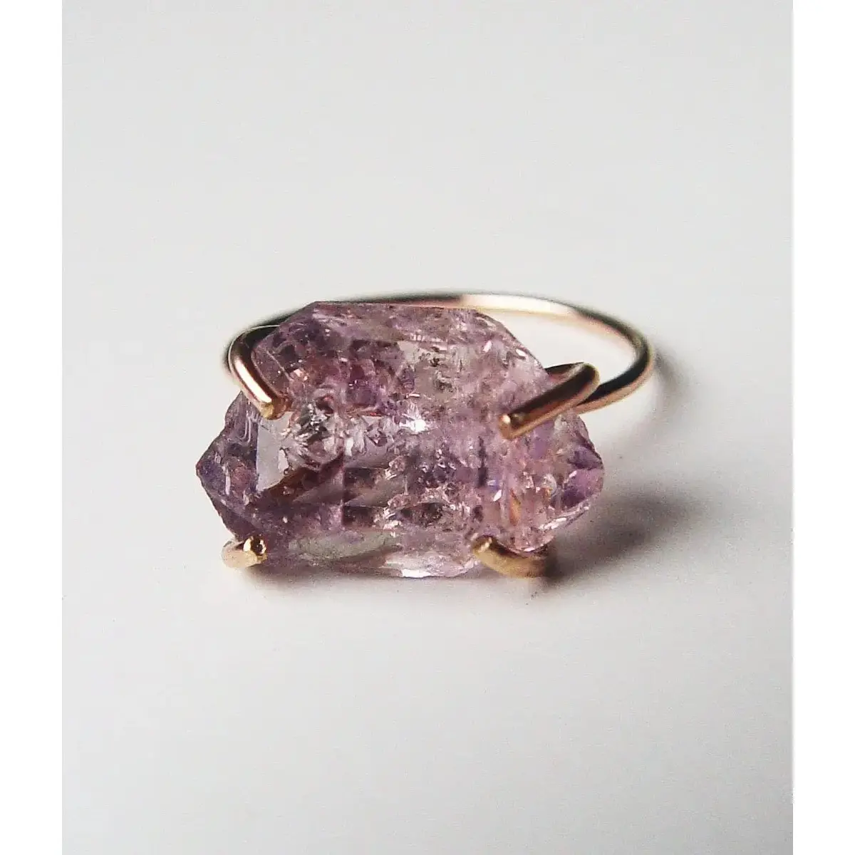 Amethyst Herkimer Gold Ring - Size 7 1