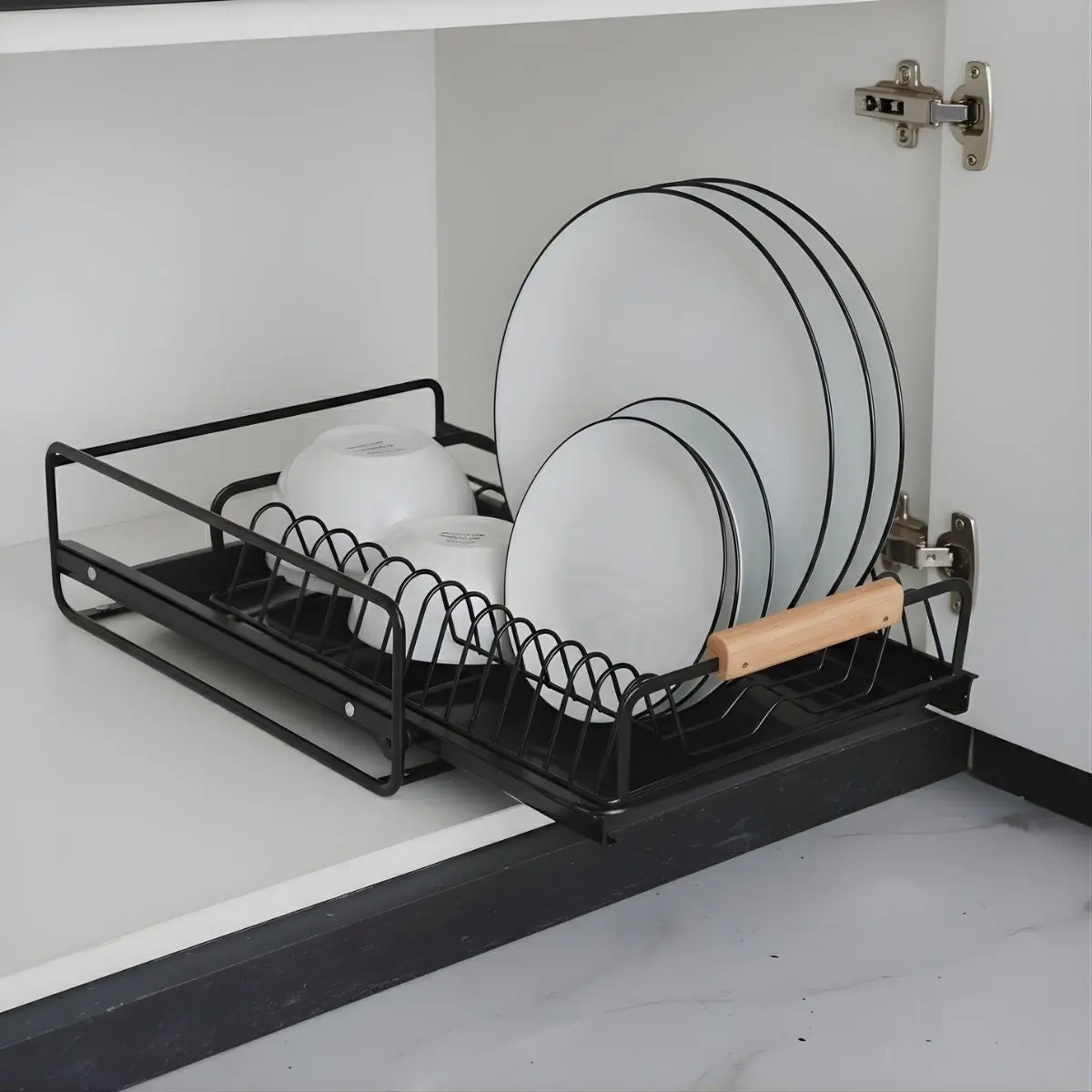 Organizador Escurridor De Platos Deslizable Para Muebles Gabinetes De Cocina. Color Negro 41X28.5X13cm Hierro. Acabado Duradero. Organizador De Vajillas 1