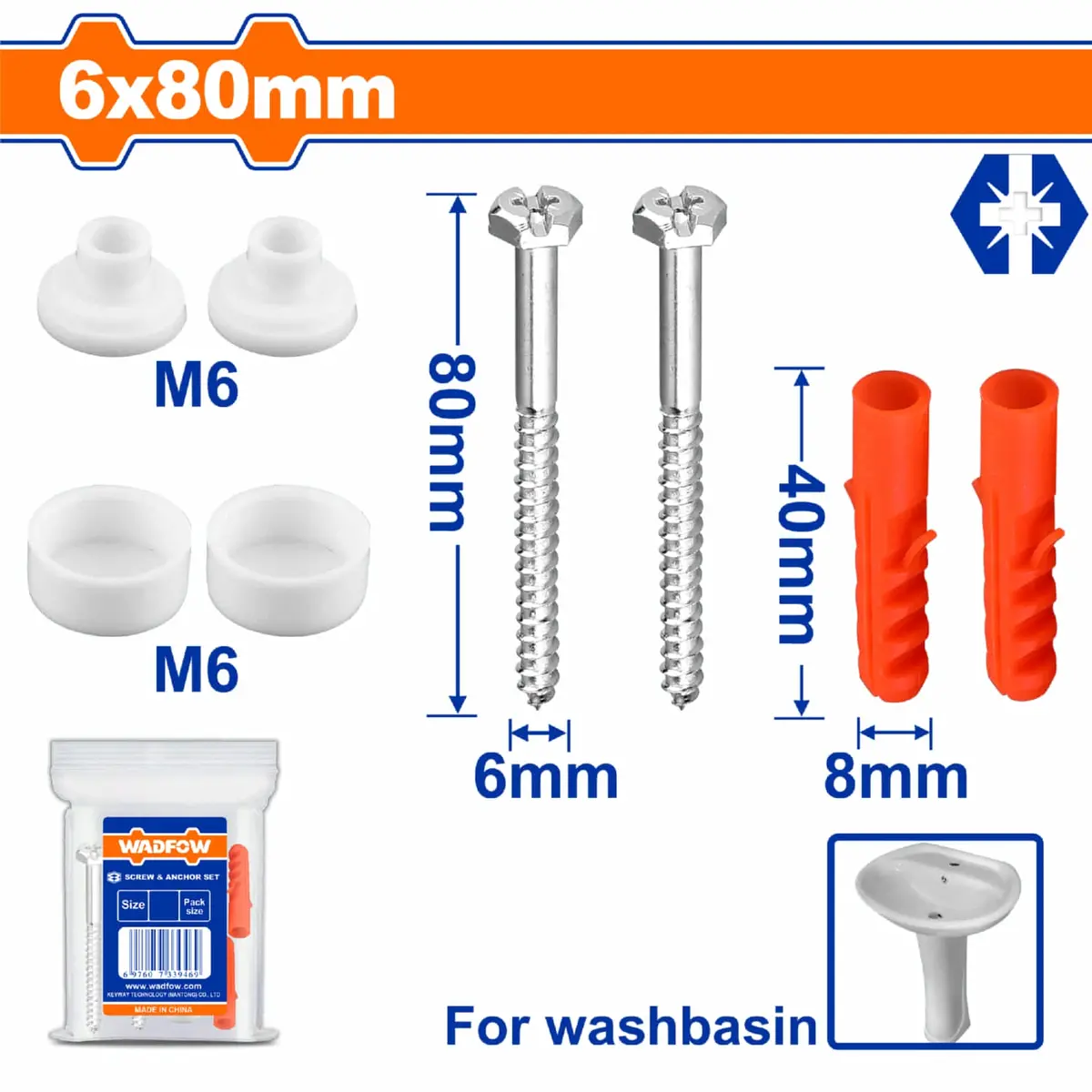 Tornillos Din571 6X80mm Para Lavamanos Tacos De Plástico 8X40mm Y Arandelas. Galvanizado. Set 1