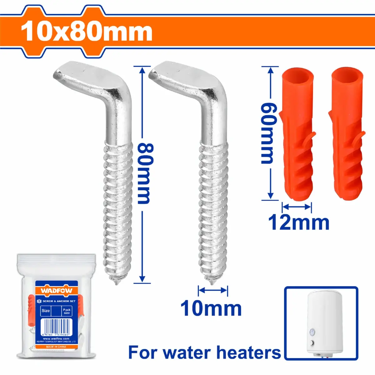 Tornillos Tipo L 10X80mm Para Calentadores De Agua Y Anclajes 12X60mm. Acero Galvanizado. Set 4 Piezas. 1