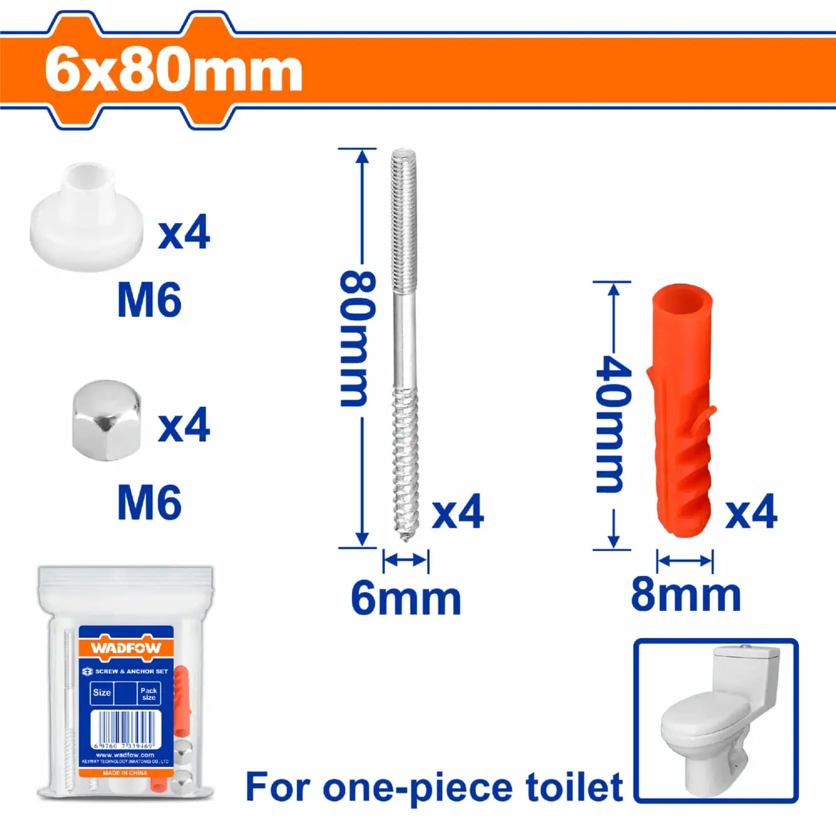 Tornillos Din571 6X80mm Para Inodoro Tacos De Plástico 8X40mm Y Arandelas. Galvanizado. Set 1