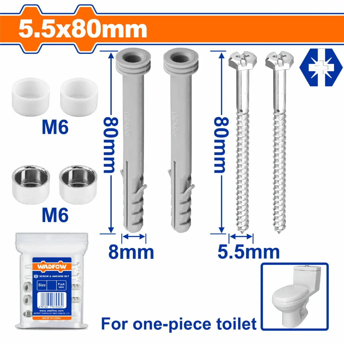 Tornillos Din571 5.5X80mm Para Inodoro. Tacos De Plástico 8X80mm Y Arandelas. Galvanizado. Set 1