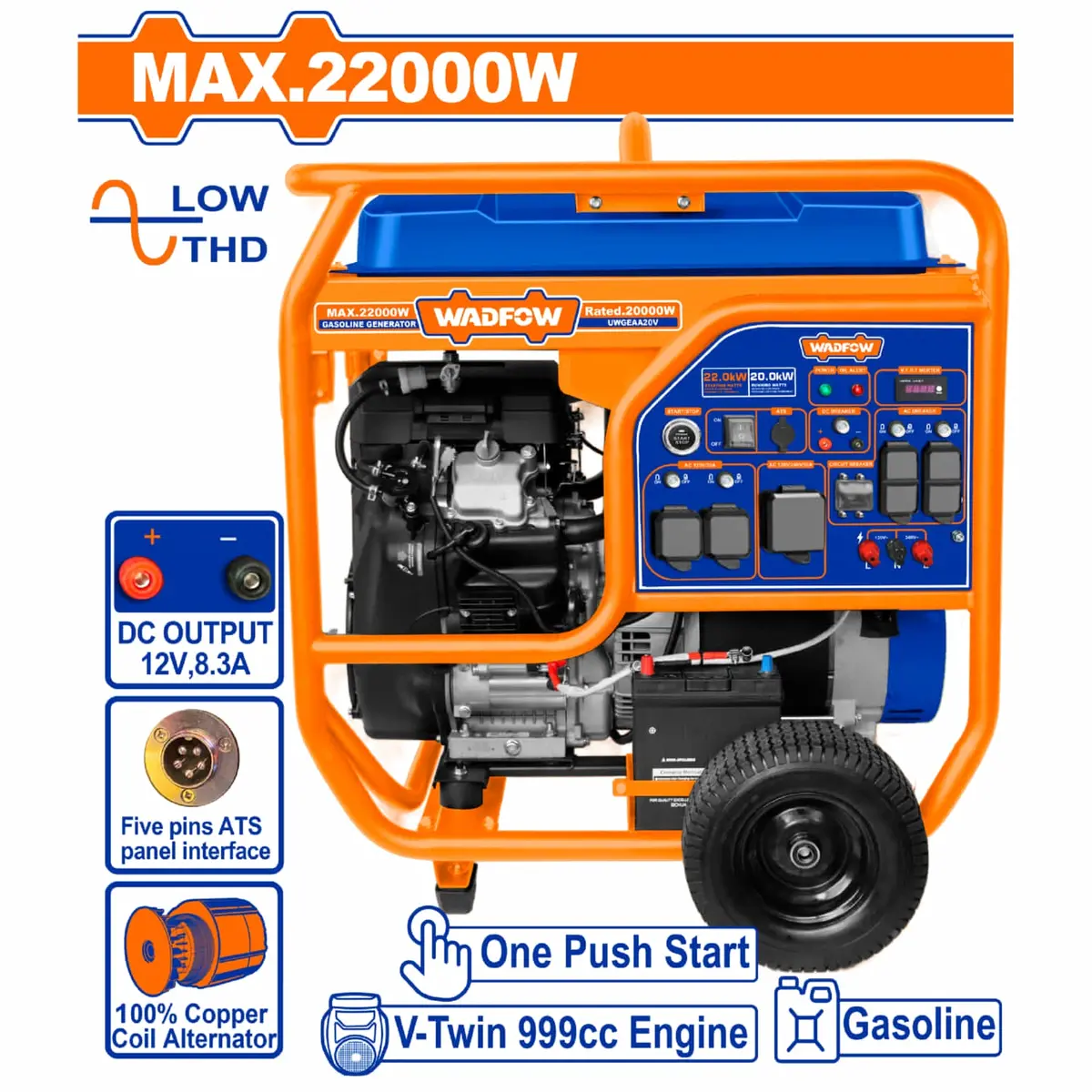 Generador A Gasolina 22,000W Poten Nom 20Kw 110-120/220-240 70L Motor V-Twin Encendido Con Botón. Planta 1