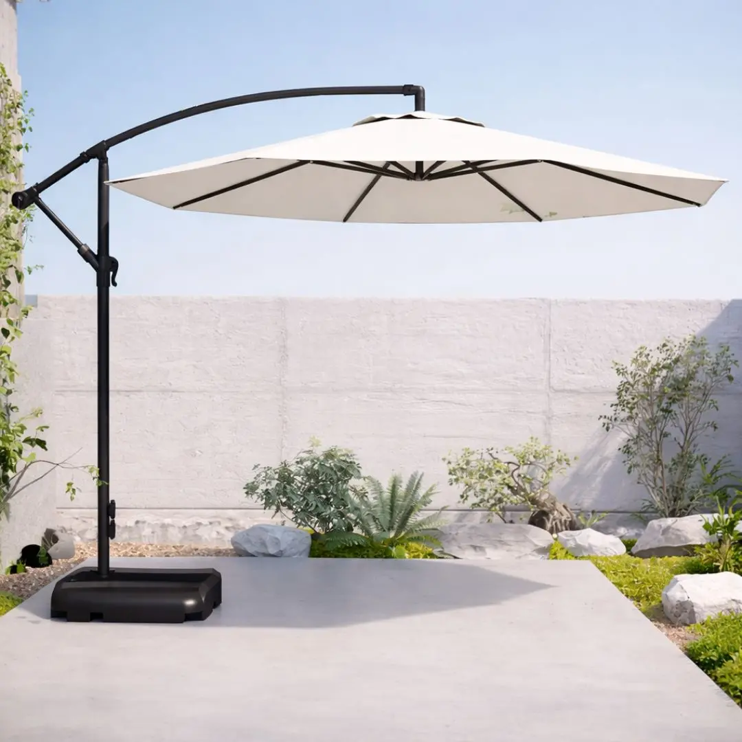 Sombrilla De Patio 2.7 Mts Lona Anti-Uv Con Base Pesada De Agua. Paraguas Para Jardín Exteriores. Color Blanco. 1