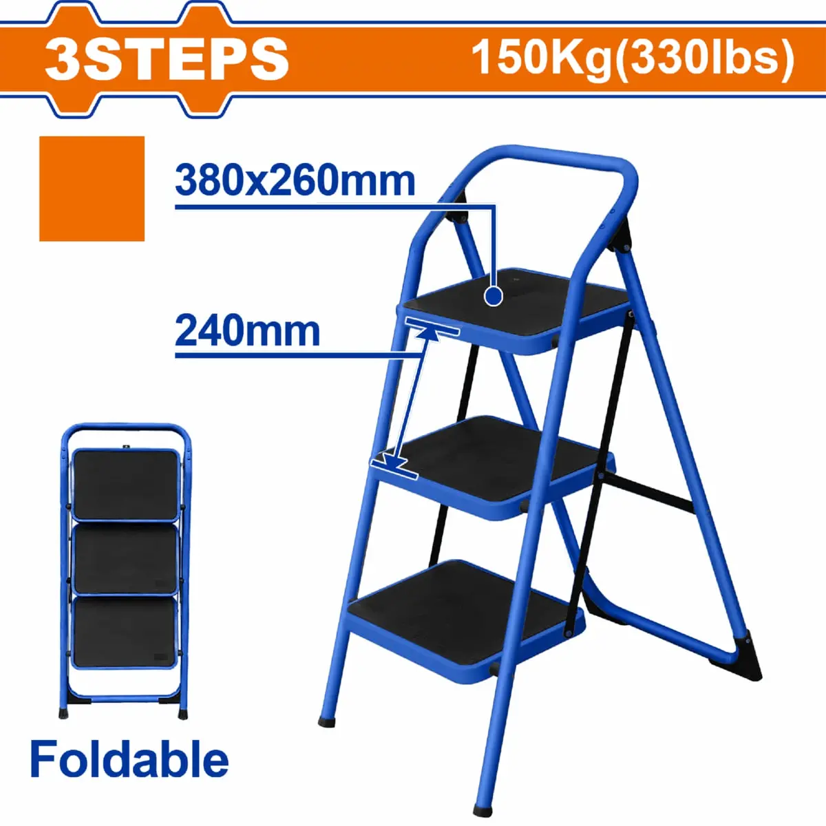Escalera Antideslizante 3 Peldaños Carga Máxima 150Kg Acero Altura Entre Peldaños 240Mm Escalera Banco 1