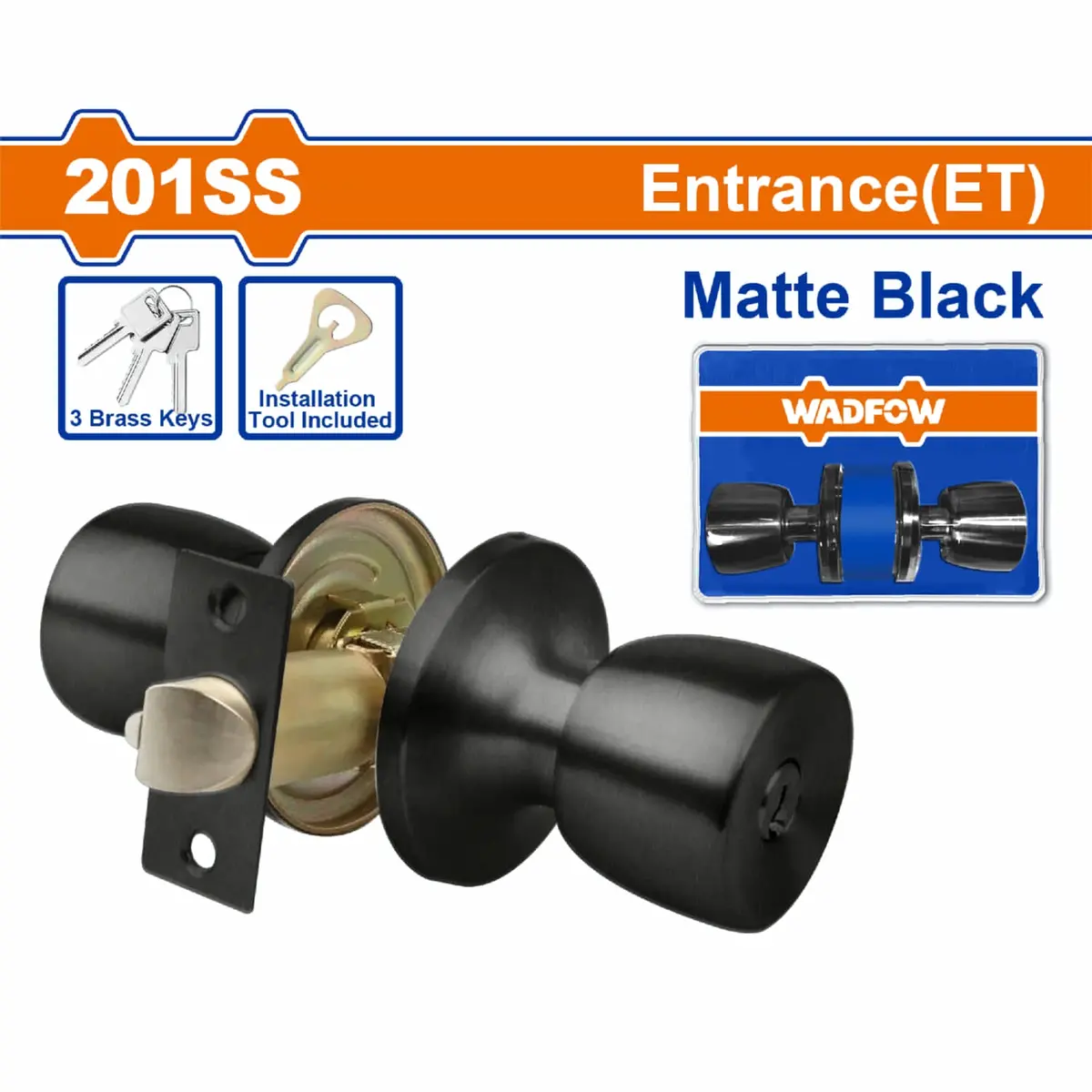 Cerradura Tubular Pomo De Puerta Entrada (Et) Llave 65Mm Acero Inoxidable Negro. Pomo Tubular. 3 Llaves. 1