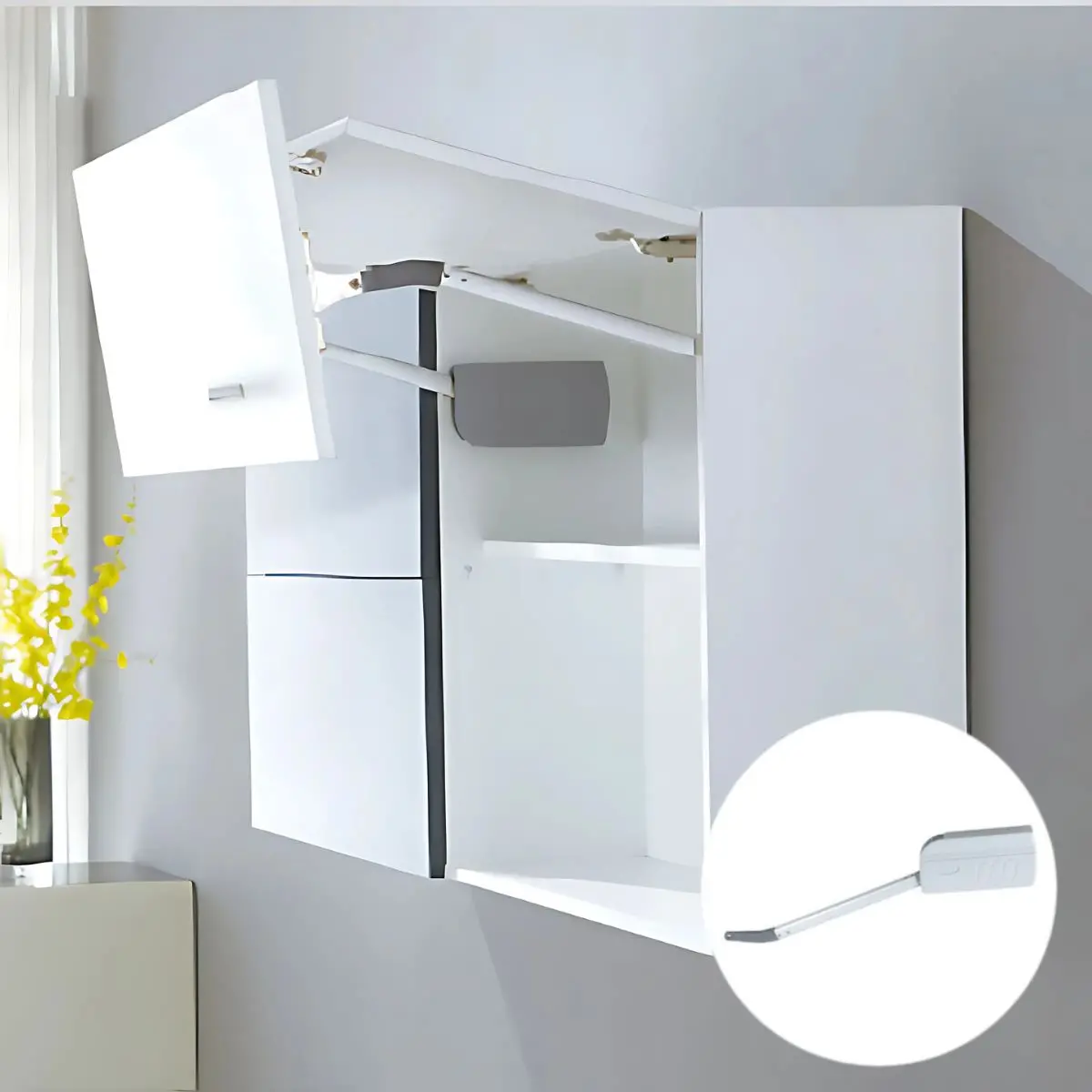 Mecanismo Hidráulico Brazos Para Puertas Gabinetes Cocina Abatibles (Par). Sistema De Apertura Vertical Para Muebles Altos. Brazos Con Bisagras Incluidas. 1