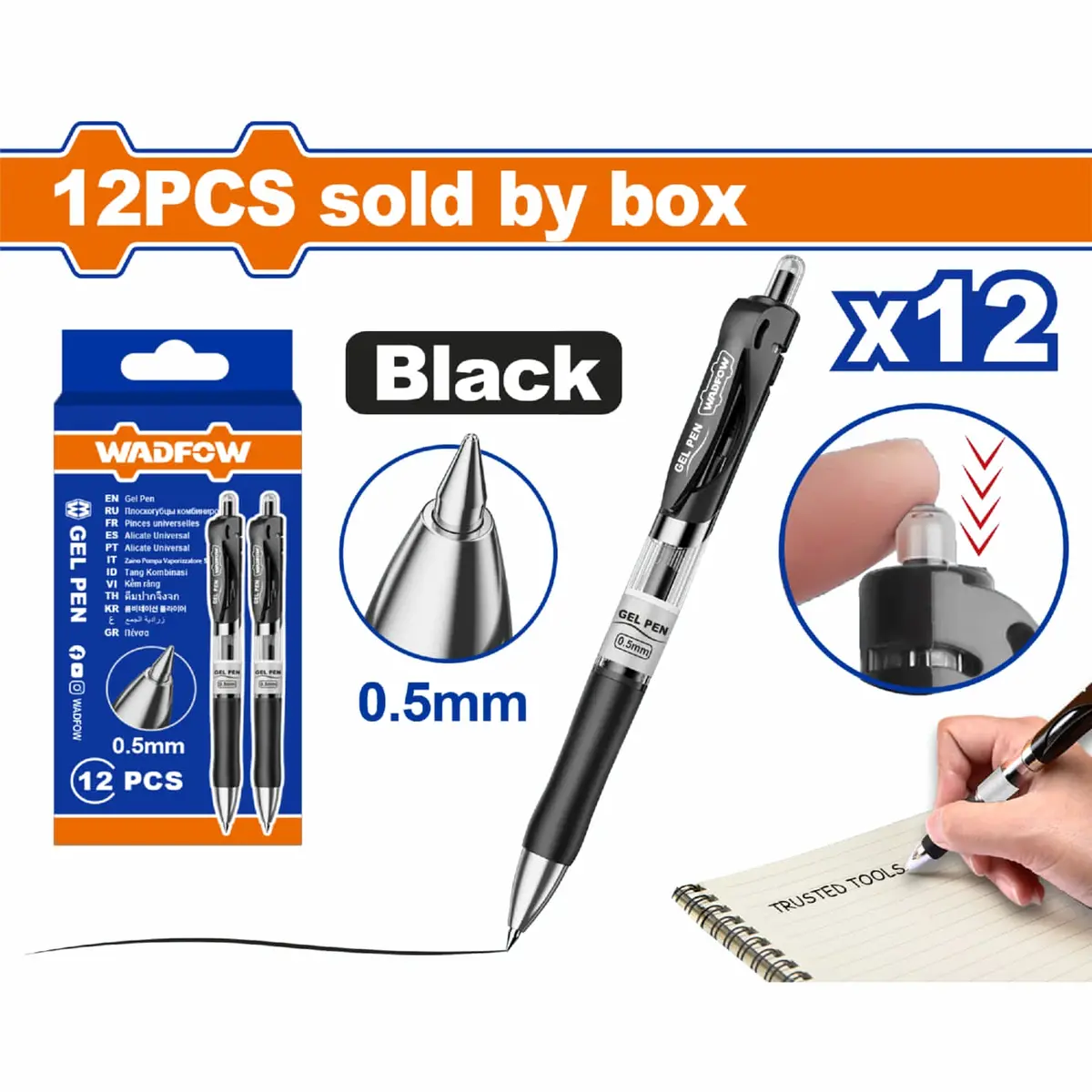 Bolígrafos De Gel Punta 0.5Mm Retráctil Negro Set De 12 Pzas Agarre Cómodo. Pluma Gel. 1