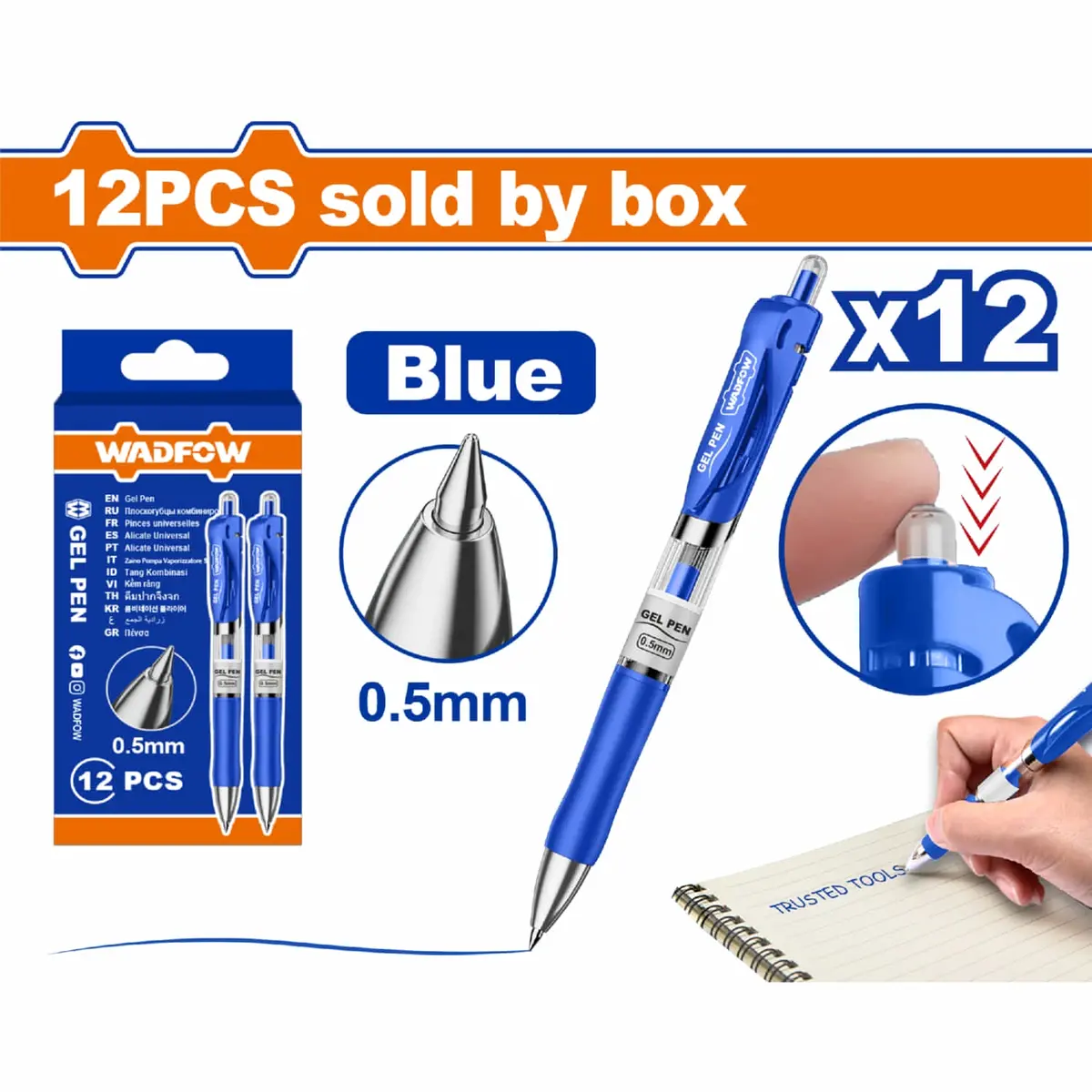 Bolígrafos De Gel Punta 0.5Mm Retráctil Azul Set De 12 Pzas Agarre Cómodo. Pluma Gel. 1
