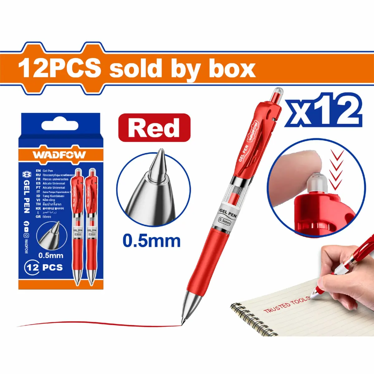 Bolígrafos De Gel Punta 0.5Mm Retráctil Rojo Set De 12 Pzas Agarre Cómodo. Pluma Gel. 1