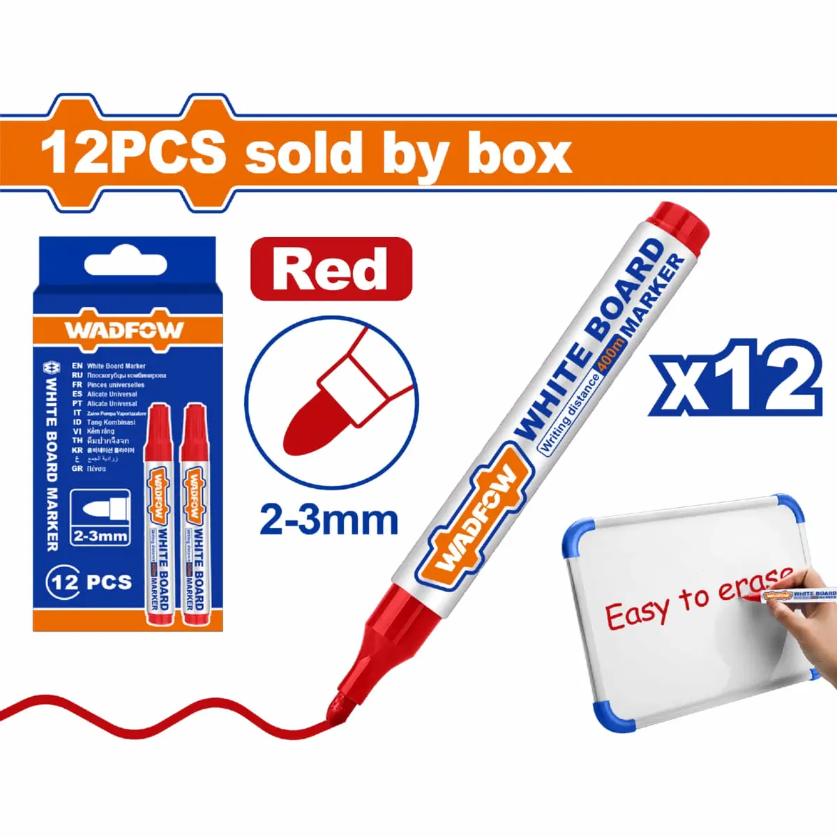 Marcadores Para Tablero Punta Biselada 2-3Mm Rojo Set 12 Pzas. Se Borra Fácil. Rotulador Pizarra Piloto Plumon 1