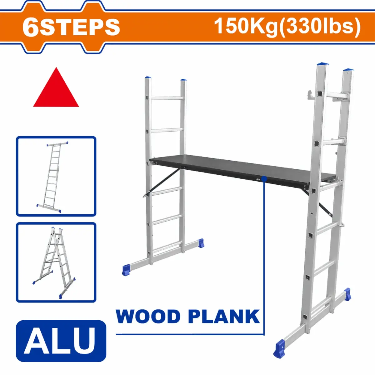 Andamio Plegable De Aluminio. Carga Máxima 150Kg 6 Peldaños. Tamaño Abierto: 1600X400x1675mm Extensible 1