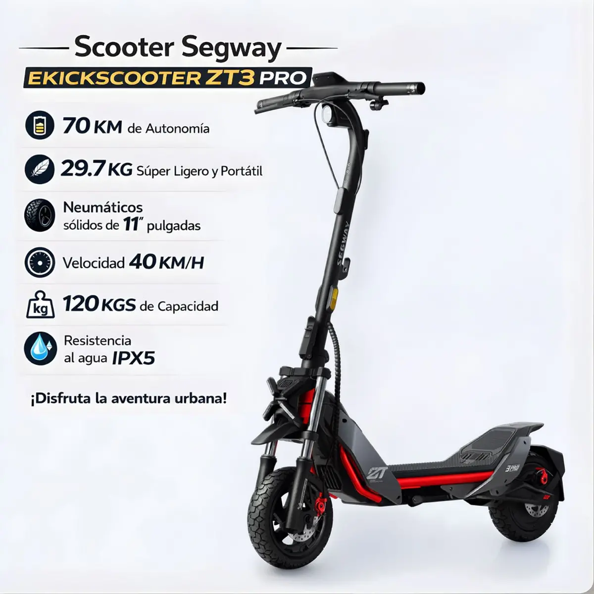 Scooter Segway Ekickscooter Zt3 Pro Monopatín. Autonomía 70 Km. 1