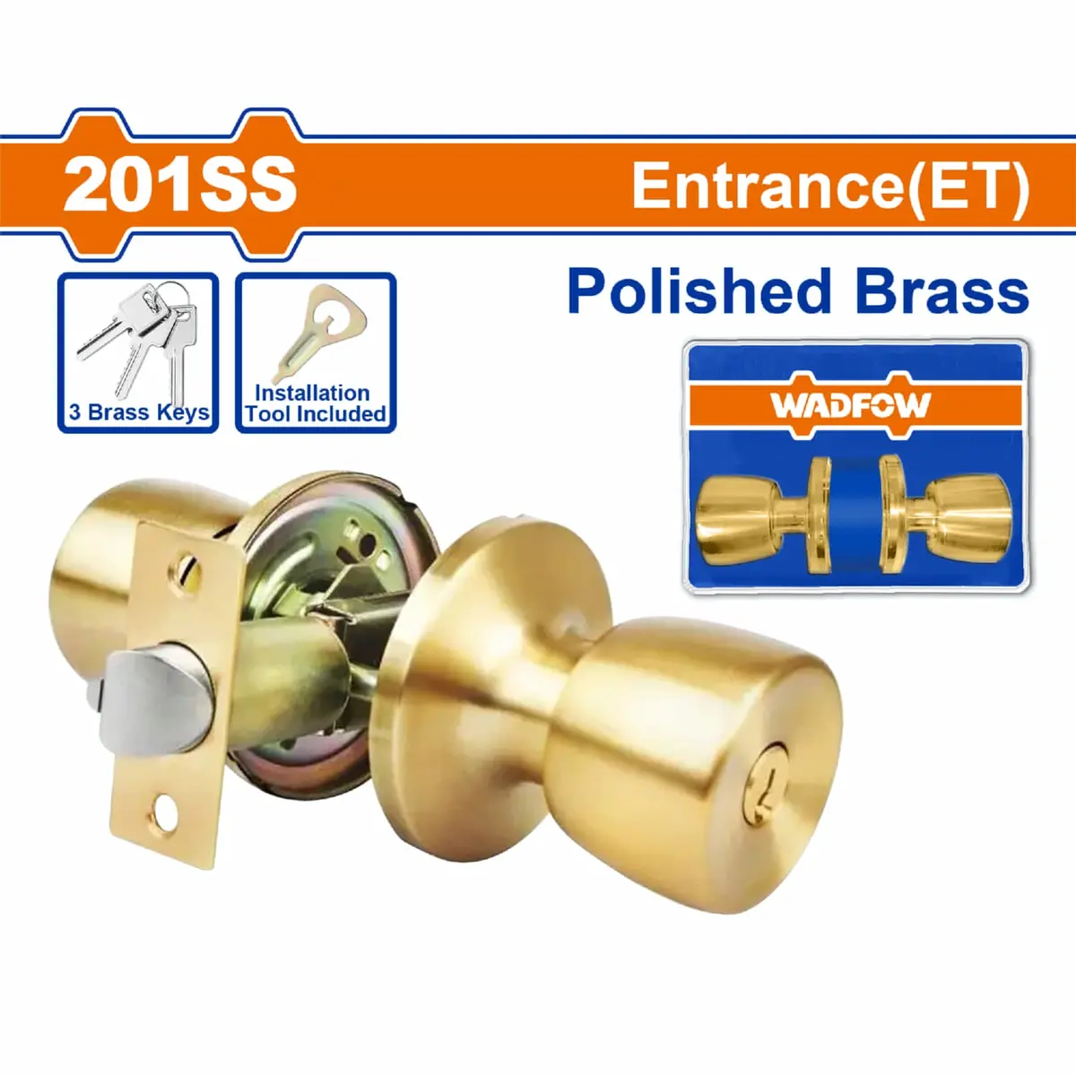 Cerradura Tubular Pomo De Puerta Entrada (Et) Llave 65Mm Acero Inoxidable Bronce Pulido. Pomo Tubular. 3 Llaves. 1