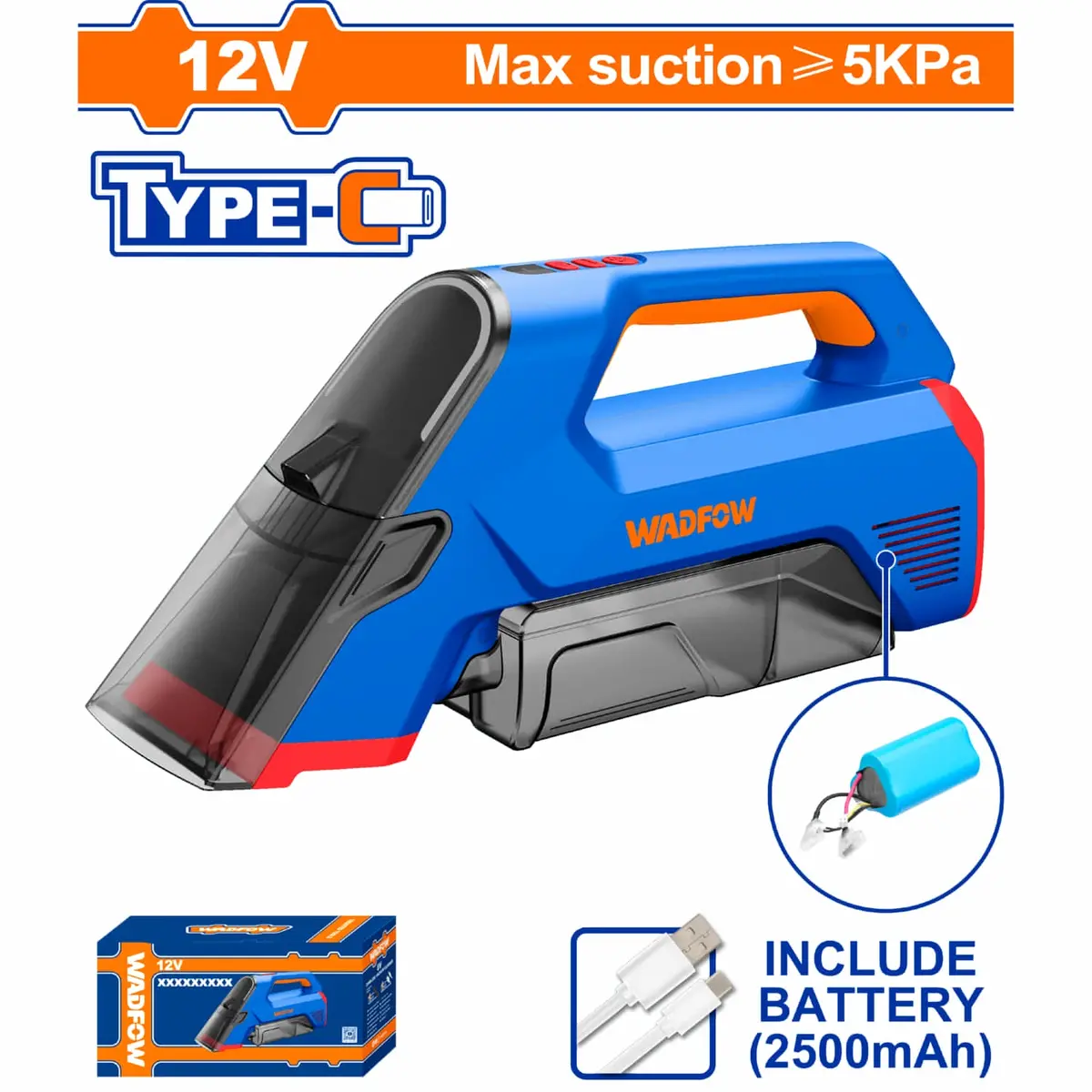 Aspiradora De Agua Portátil Para Manchas Sofa , Alfombras 12V Potencia 90W Succión ≥ 5 Kpa  Recargable Incluye Cable Usb-C Aspirador Quitamanchas Spot Cleaner 1