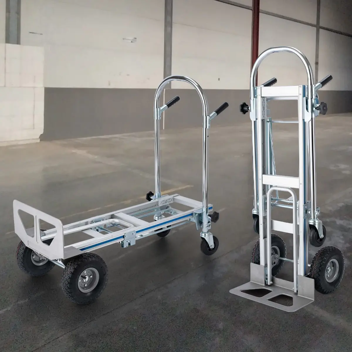 Carretilla Carrito De Carga Plegable Convertible 2 En 1 Industrial Ruedas De Goma Max. 350Kg Acero Y Aluminio 1