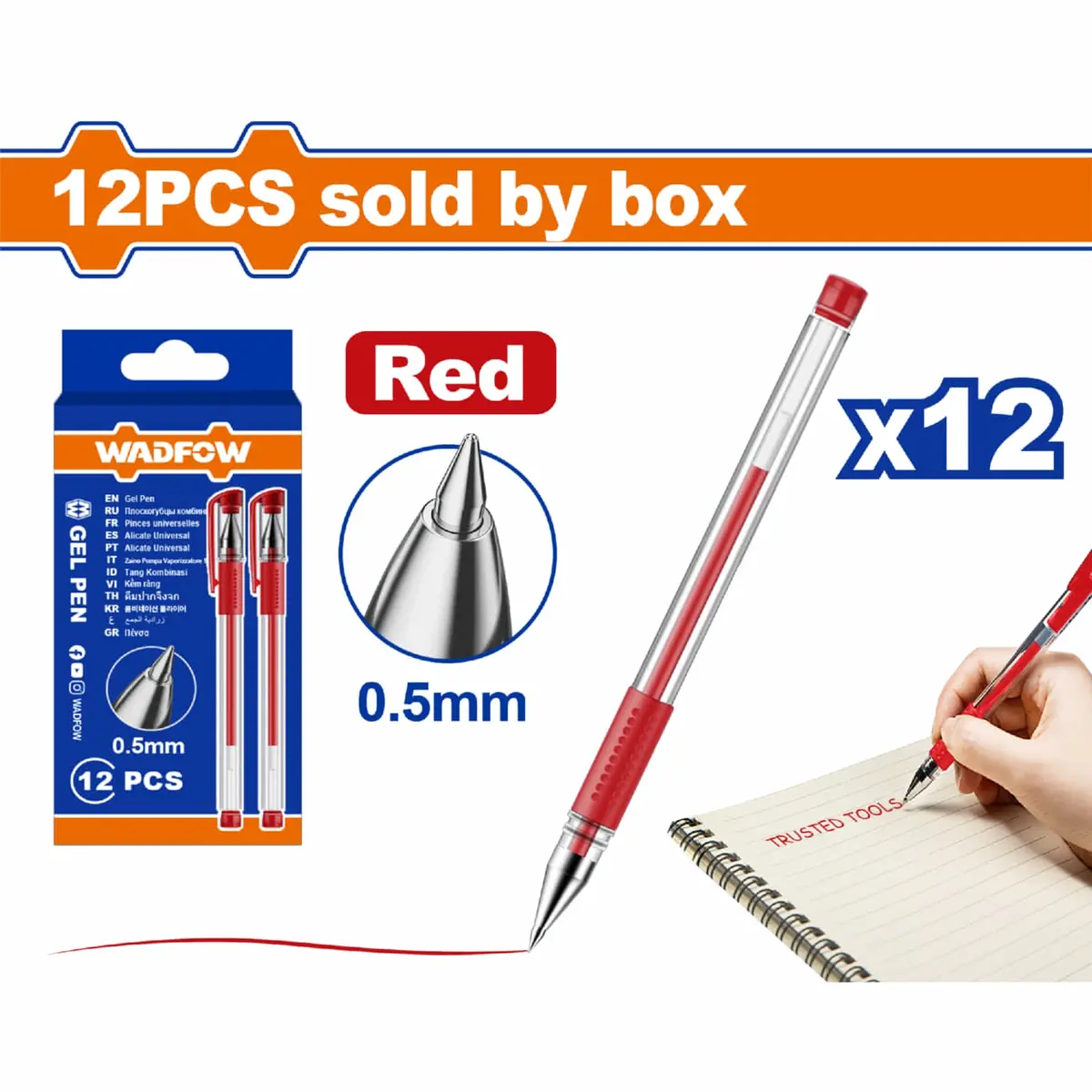 Bolígrafos De Gel Punta 0.5Mm Rojo Set De 12 Pzas Agarre Cómodo. Pluma Gel. 1