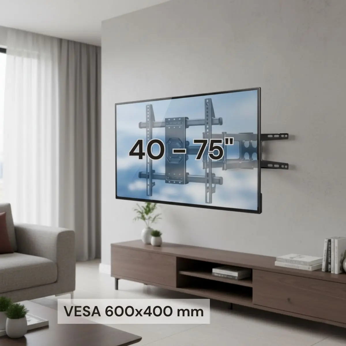 Soporte De Tv De Pared Ajustable Para Pantallas 40-75” Con Ajuste De Inclinación +5° A -15° Y Vesa 600X400 Mm. 1