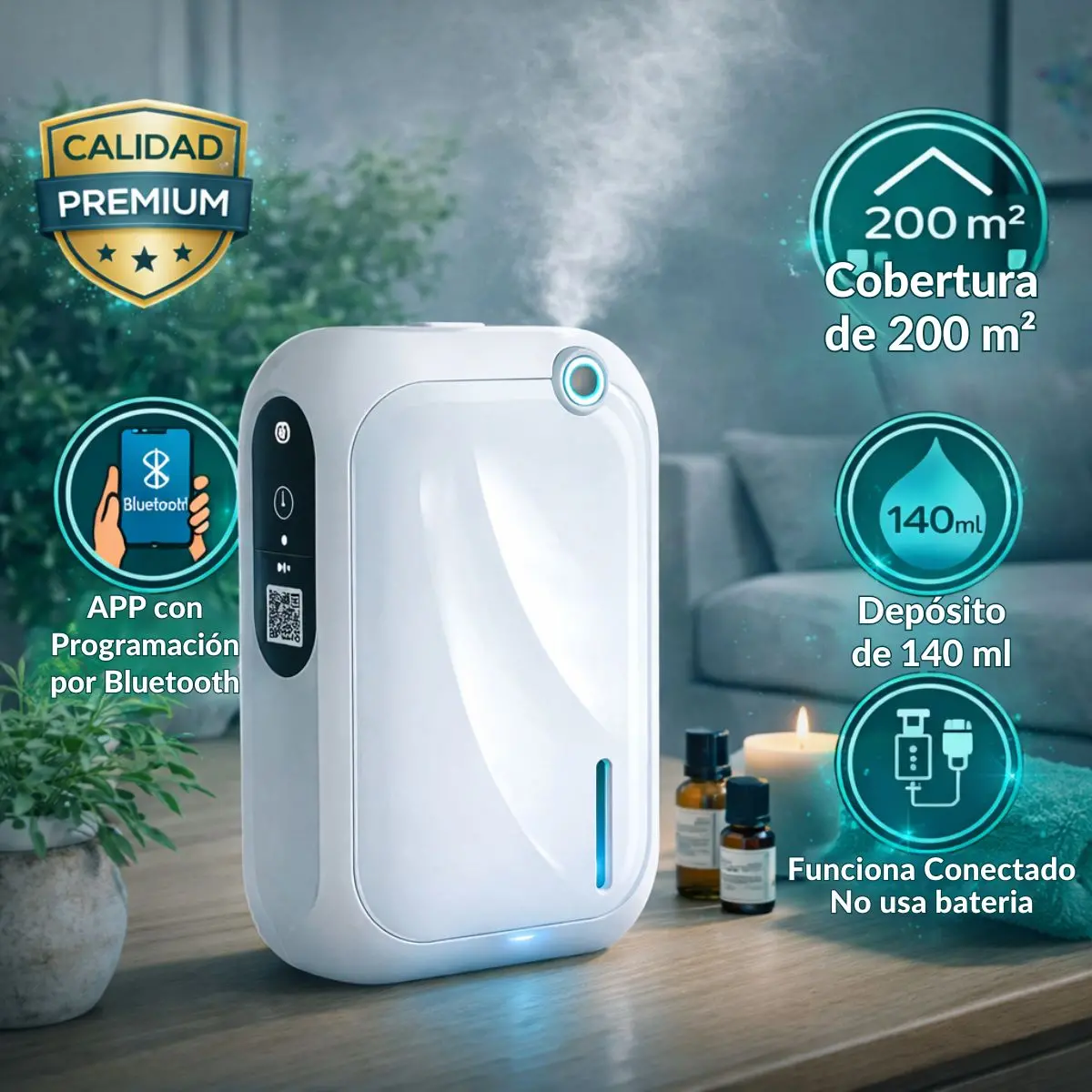 Difusor Aromas De Aceites Esenciales. Dispensador Aromático Capacidad De 140Ml Y Alcance De 200 M³. Aromaterapia. 1
