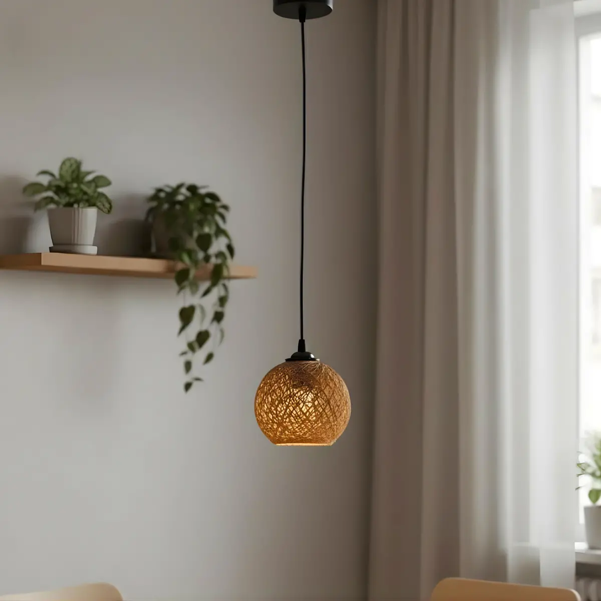 Lámpara Colgante Decorativa E27 Metal Ratán Negro Chocolate Ip20 Con Estilo Moderno Minimalista. 150Mmx1m 1