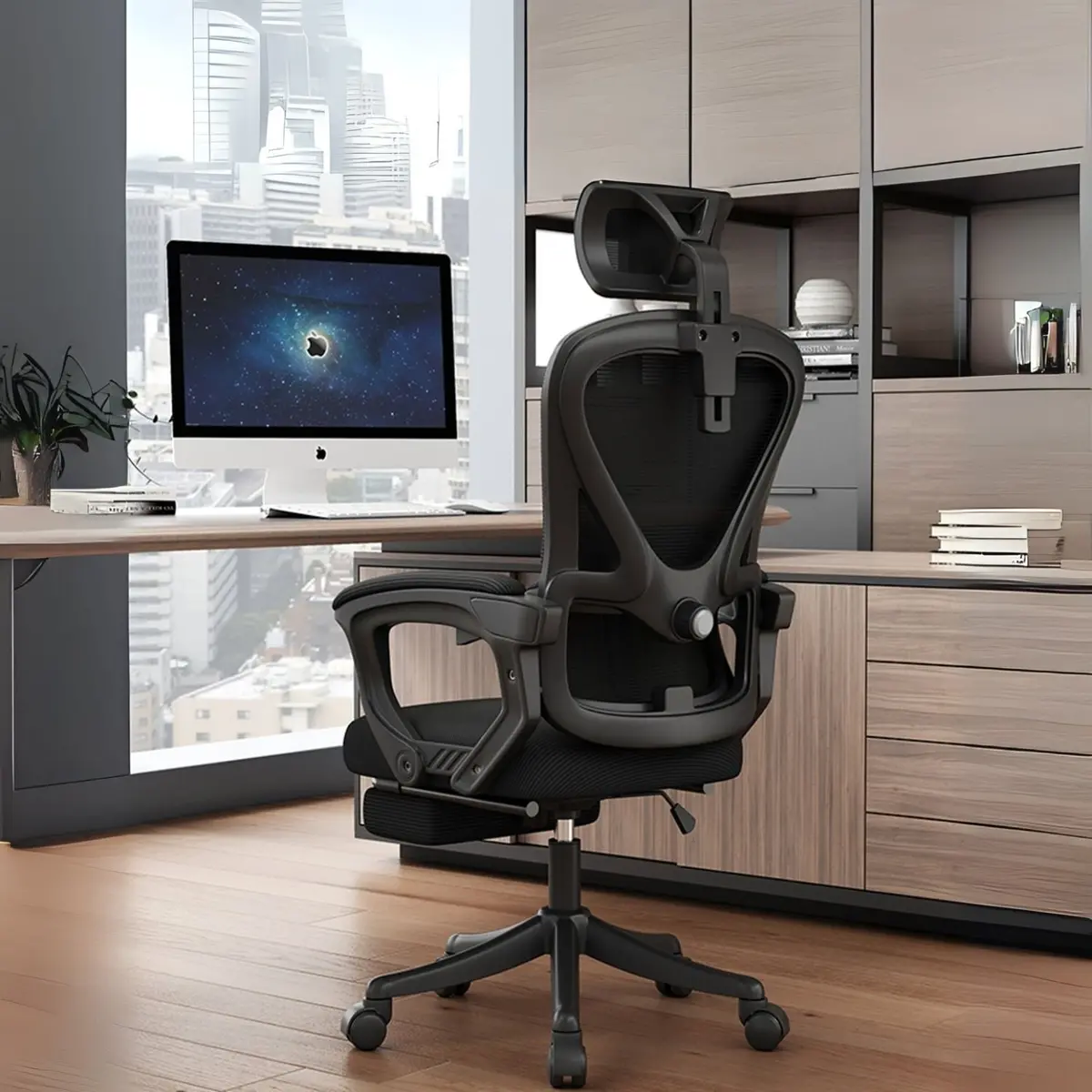 Silla De Oficina Ergonómica Negra Con Respaldo De Malla Y Apoyabrazos Ajustables Sin Reposapiés. Silla Cómoda Para Escritorio 1