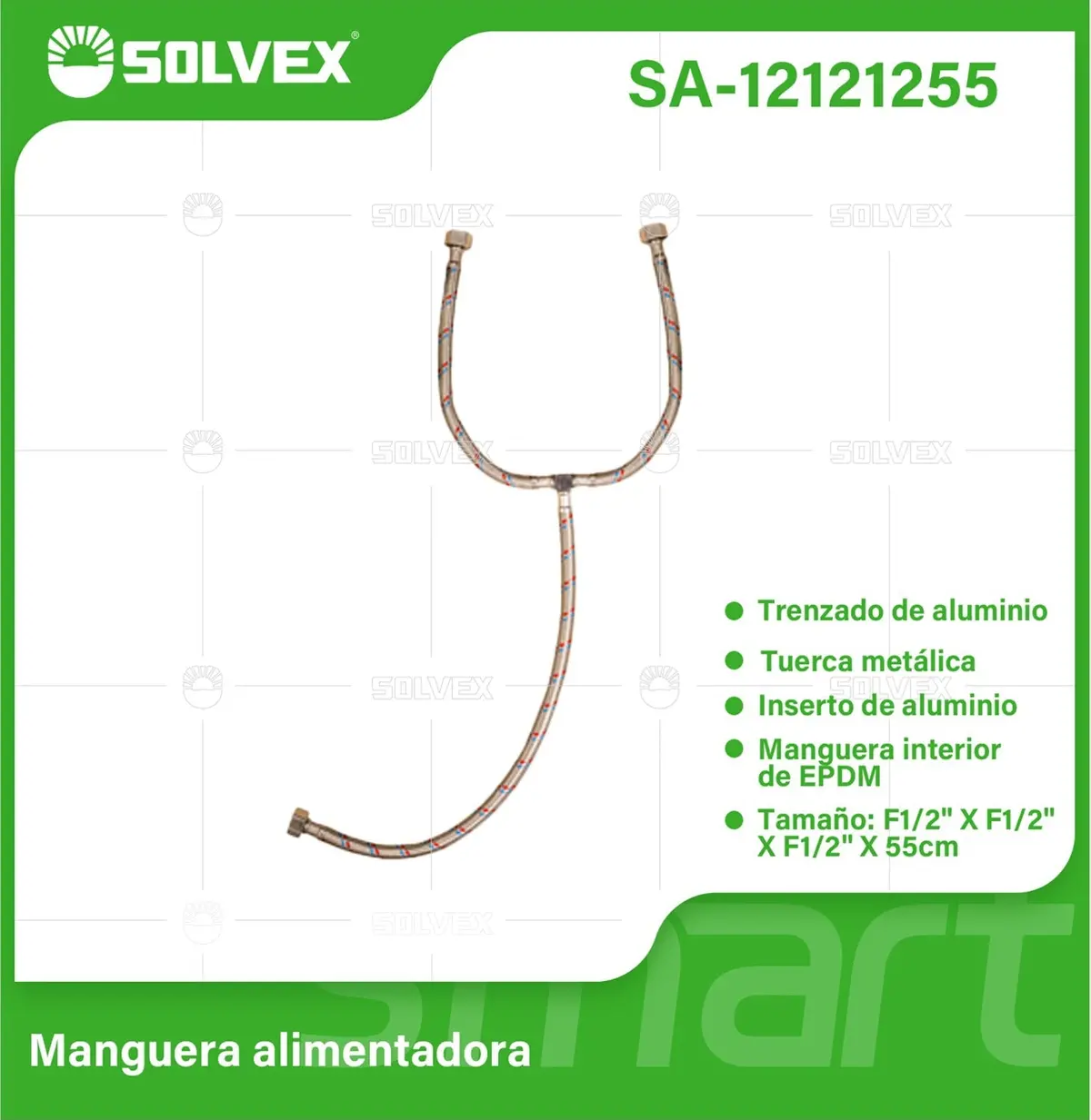 Tubo De Abasto Manguera Flexible Tipo Y 55Cm. Aluminio Trenzado Con Tuercas Metálicas H1/2'' X H1/2'' X H1/2''. 1