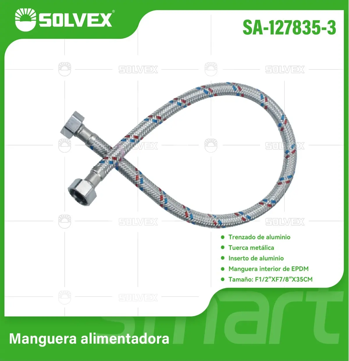 Tubo De Abasto Manguera Flexible 35Cm. Aluminio Trenzado Con Tuercas Metálicas H1/2'' X H7/8''. 1